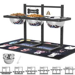 SHAINFUN elevated dog bowls stand with triple bowls supports multi-dog feeding at once