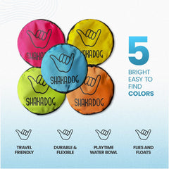 Shaka ZippyToss disc floating on water illustrating water-play versatility.