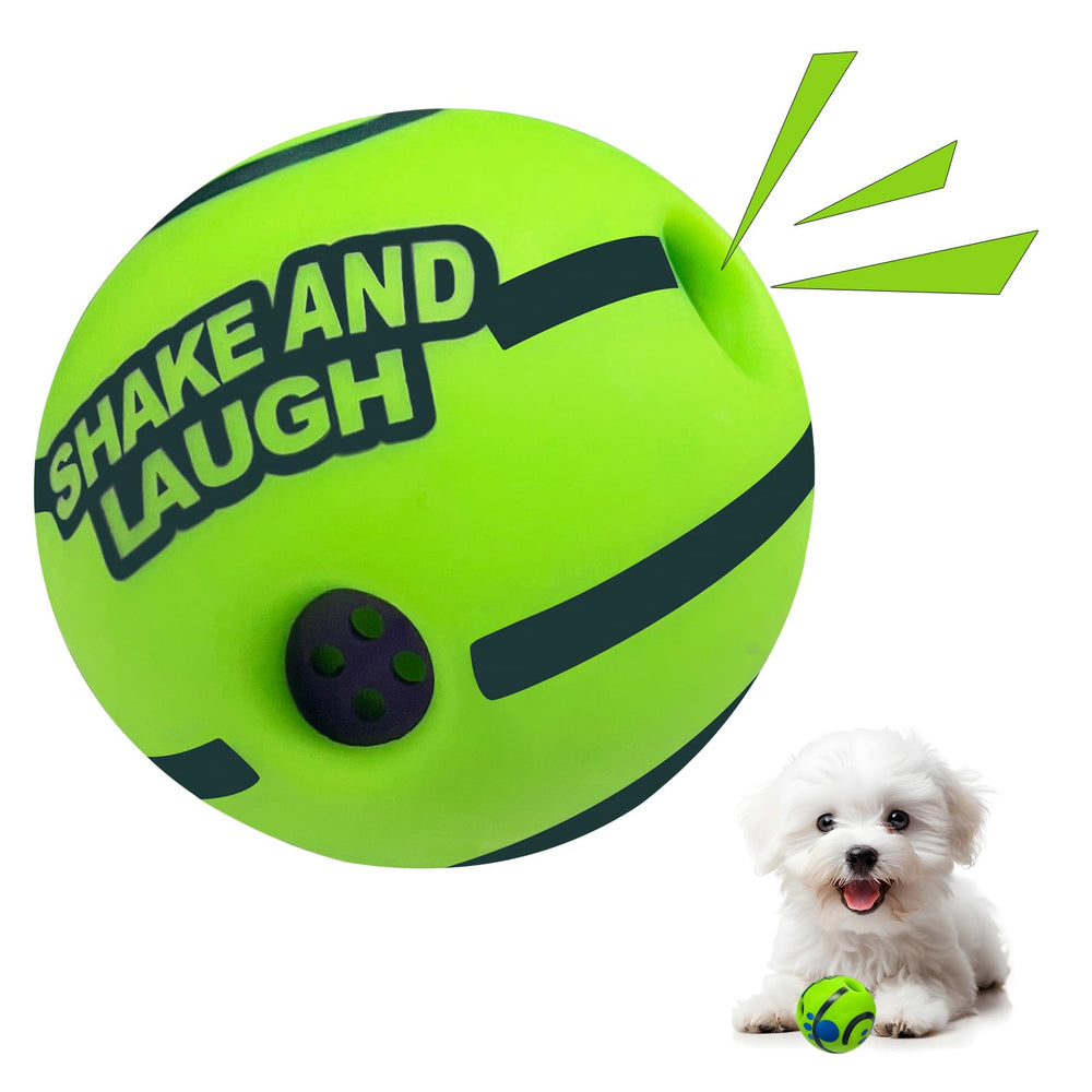 SHAKE AND LAUGH dog ball appearance highlights textured surface for easy pickup