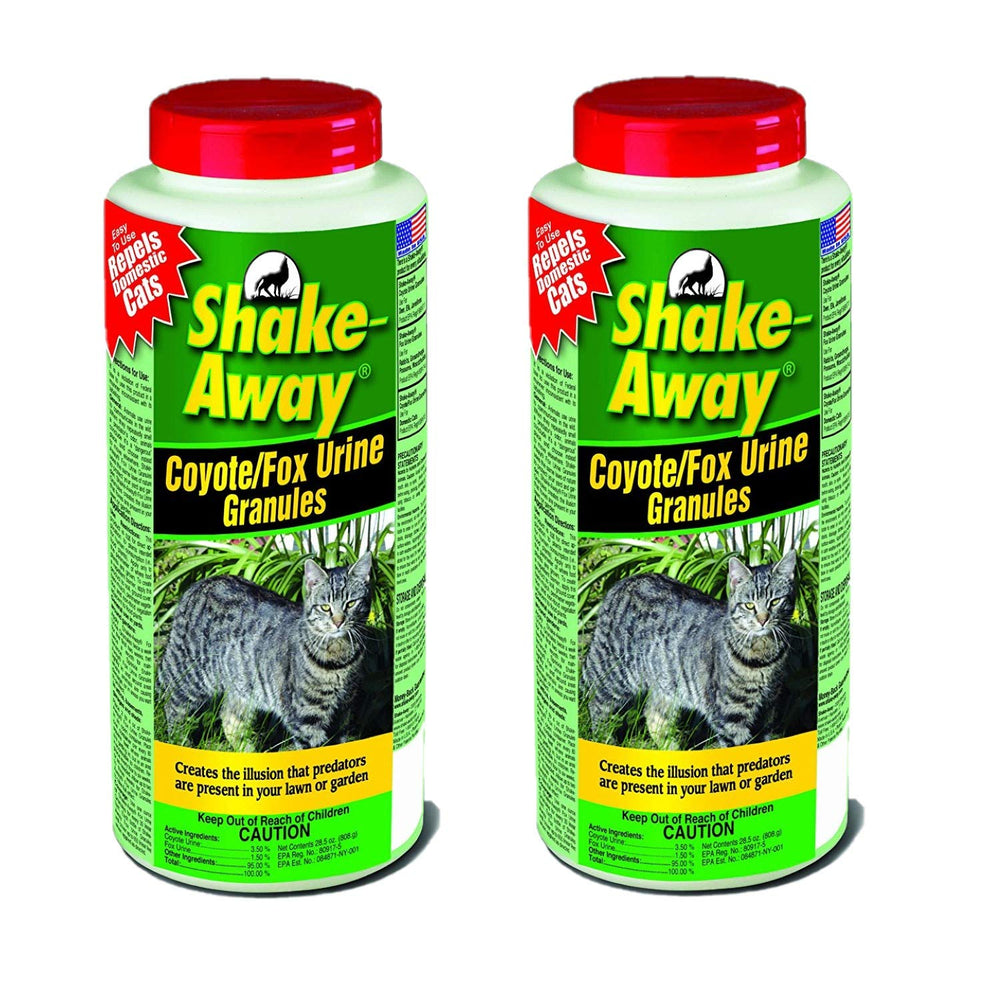Shake-Away coyote-fox urine granules 28.5 oz 2-pack deter cats with predator cues