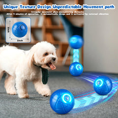 Shakyball dog toy biting-activation demonstrates automatic start when chewed, engaging curiosity.