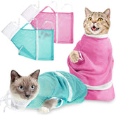Shappy cat bathing bag pink side view enables safe bath time control.