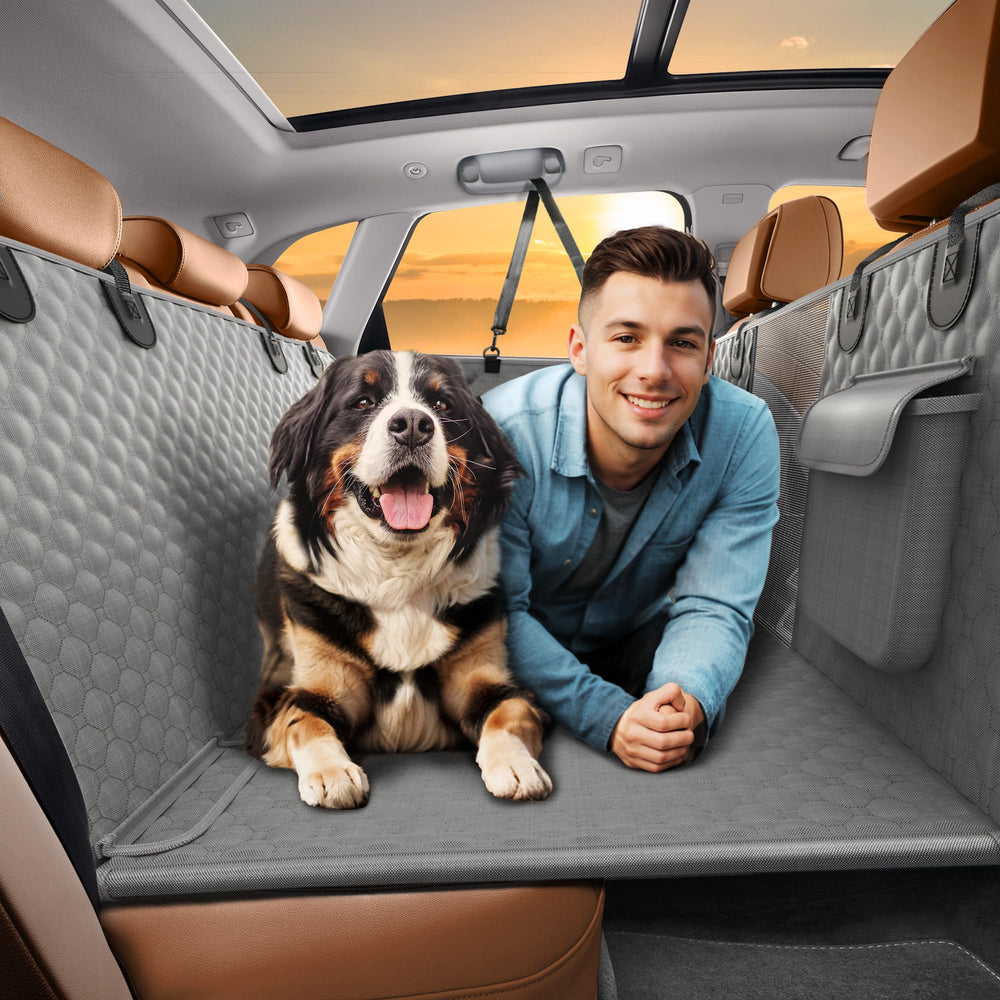 SHARLOVY back seat extender close-up of rugged fabric resilient to stains and wear
