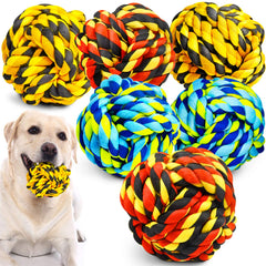SHARLOVY dog ball toy close-up texture shows durable cotton rope for heavy chewers