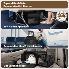 SHARLOVY expandable sides increase space for pets to stretch during car, plane, or train trips.