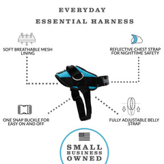 ShawnCo Essential Dog Harness shows reflective trim for safer nighttime walking