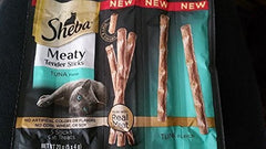 Sheba meaty tender sticks tuna closeup of sticks highlighting savory texture.