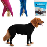 Shed Defender Original dog onesie shows breathable fabric and hair containment for a cleaner home.