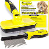 ShedTitan Doodle Brush Slicker with ergonomic handle enables comfortable doodle grooming sessions.