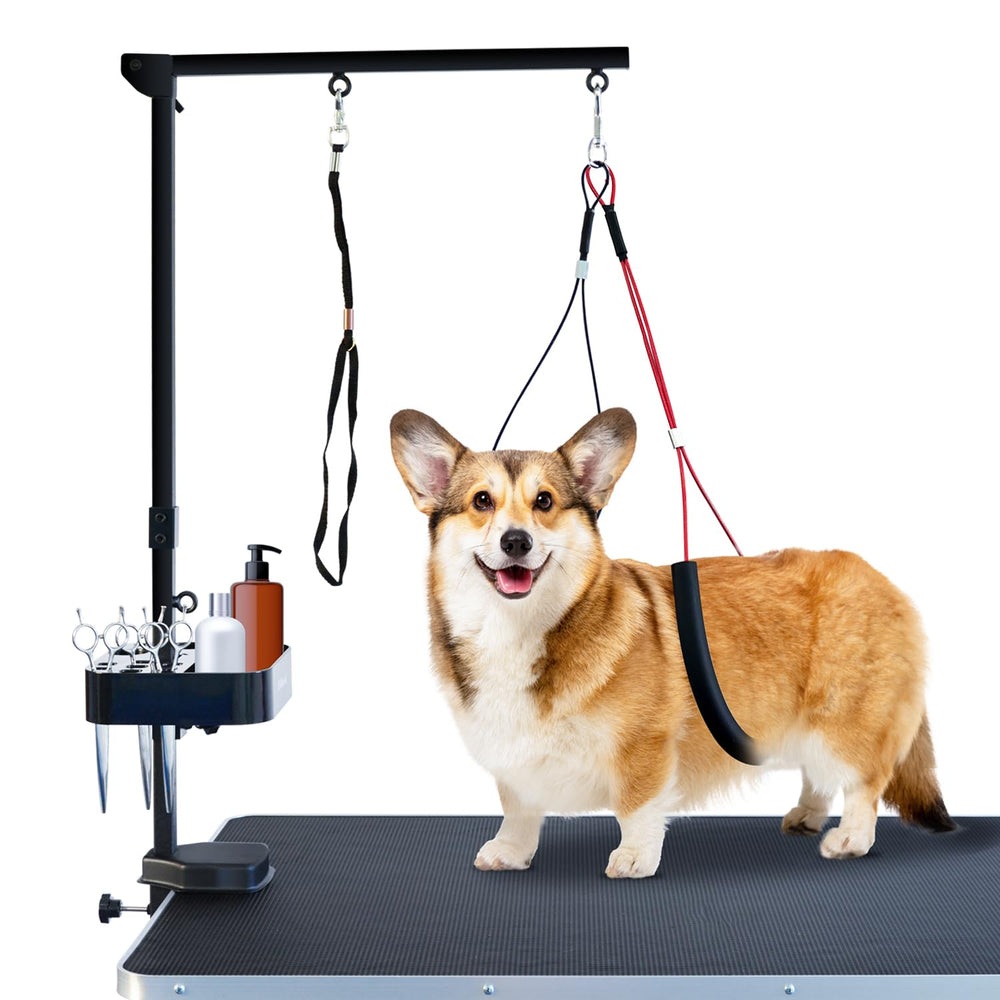 SHELANDY pet grooming arm extended to 35 inches for versatile dog grooming.