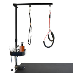 SHELANDY grooming arm clamp fits tables up to 1.96 inches thick for sturdy mounting.