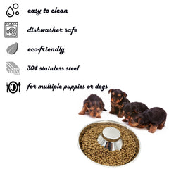 Sheldamy Puppy Bowl stainless steel with 11.8-inch diameter supports multiple pups.