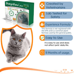 ShengKou Natural Flea Treatment bottle with dosage marks demonstrates easy, spill-free application.