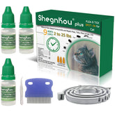 ShengKou Natural Flea Treatment packaging shows vet-approved plant-based formula for cats.