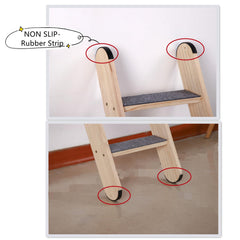 SHENGOCASE solid wood ladder features non-slip strips enhancing stable climbing and safety.