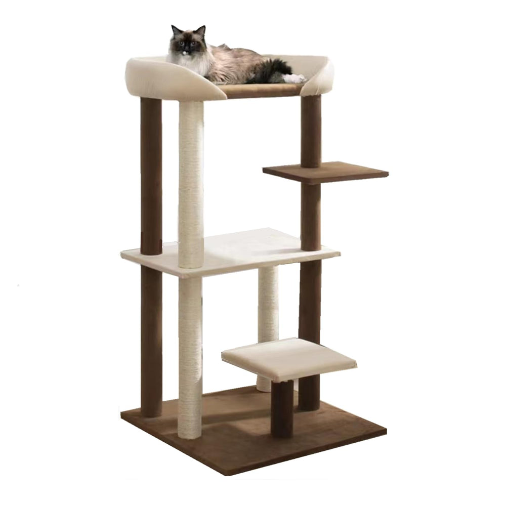 SHENGOCASE modern cat-tree base view emphasizes a stable surface for lounging.