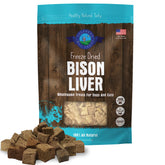 Shepherd Boy Farms freeze-dried bison liver treats packaging, single-ingredient protein snack.