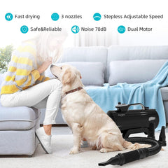 Shernbao dog dryer jet-black side hose demonstrates adjustable airflow for large dogs