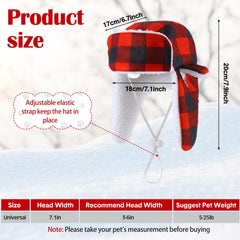 Sherr Christmas dog hat plaid earmuffs on dog for festive photo shoot