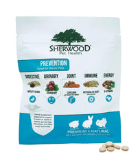 Sherwood Pet Health Prevention Motility Tablets bottle shows tasty chews for urinary support and digestion