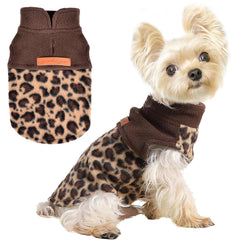 Shifenmei leopard dog sweater front view shows cozy fleece warmth for small dogs