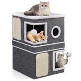 Shikha 2-storey cat house side view grey offers elevated lounging and observation.