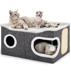 Shikha cat bed with arc-edge top provides upscale lounging space for indoor cats.