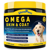 SHINEPAWS Omega3 dog treats packaging promotes easy feeding and daily skin support