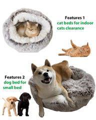 Shinhye cat bed round hooded cave inside-donut focuses on cushioned comfort and self-warming fleece