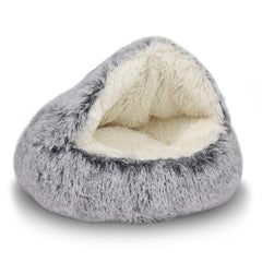 Shinhye cat bed round hooded cave top view shows plush round den for calming naps