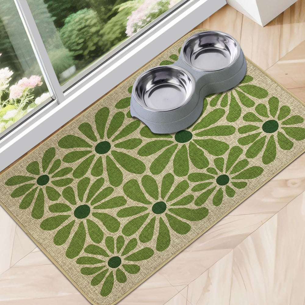 SHIYUE dog food mat absorbent linen felt keeps meals tidy.