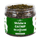 Shizhoo Catnip-Silver-Vine jar closeup showing organic blend for engaging play