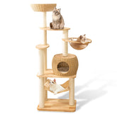 SHODMI 59in cat tree assembly view highlights sturdy oak frame for long-lasting indoor use.