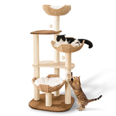 SHODMI big modern cat tree tower with white cloud mat for comfortable lounging