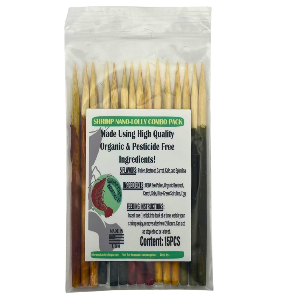 Shrimptastic Aquatics bee pollen bliss stick promotes protein intake and vitality for Neocaridina shrimp