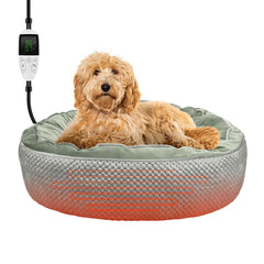 ShuRung heated bed cat-puppy gray front view enables warm downtime for small pets.