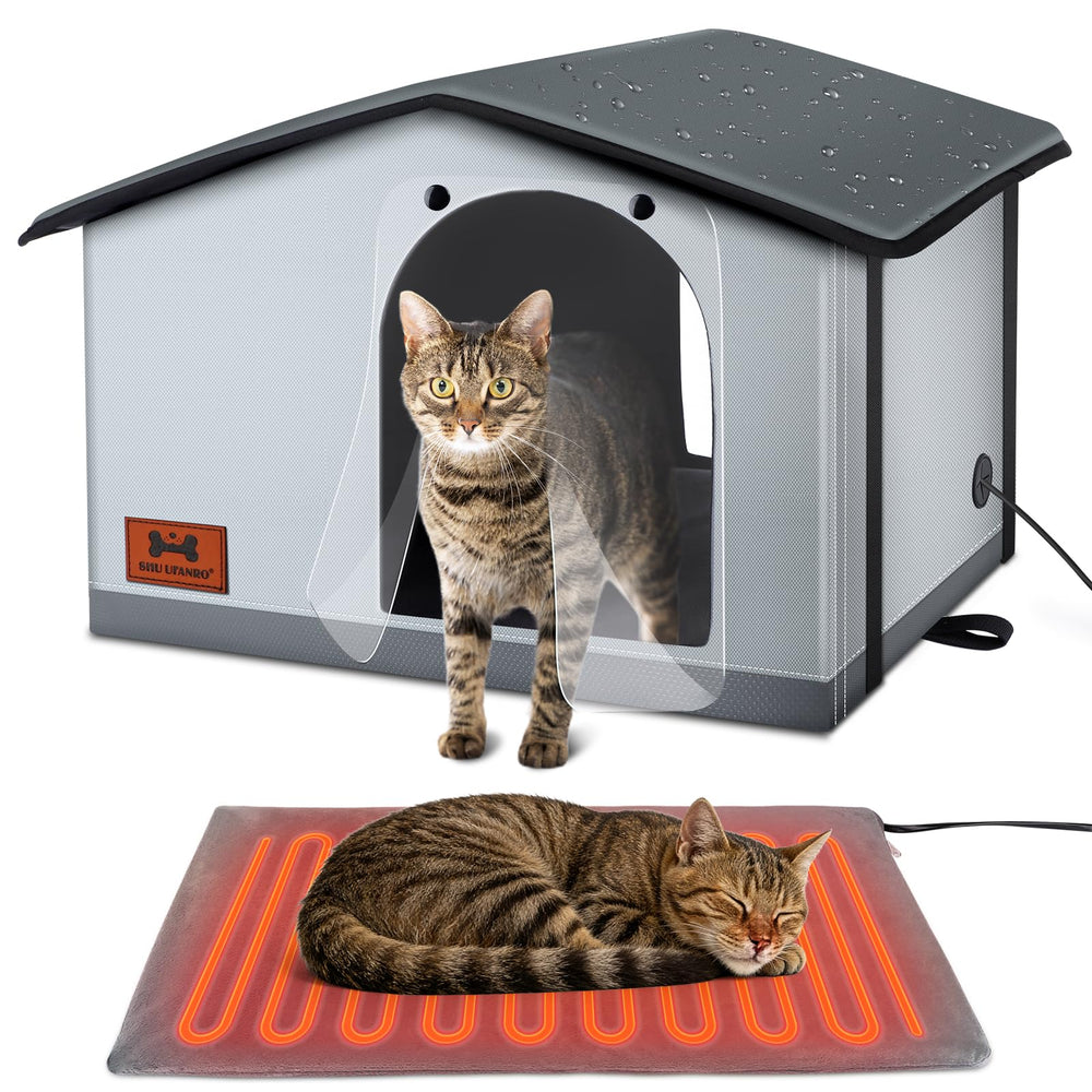SHU UFANRO weatherproof roof protects pets in outdoor cat house, blocking rain.