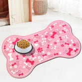 SHUNLCD bone-shaped pet mat in light pink, ideal for organizing bowls and reducing spills.