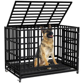 SHUSHIM 48-inch-heavy-duty-dog-crate front view for secure containment of large dogs.
