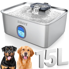SIBAYS large dog water fountain with 4gal capacity reduces refills for multi-pet homes.