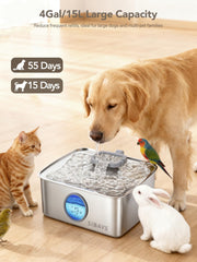 SIBAYS stainless-steel dog fountain emphasizes durable construction for healthy water.