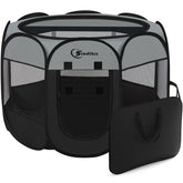 Siedihit dark grey playpen side view for easy pet monitoring indoors or outdoors.