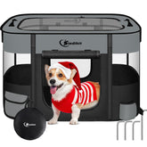 Siedihit dog cat playpen folded in dark grey for easy storage during travel