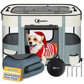 Siedihit dog playpen grey pad front view for safe indoor use.