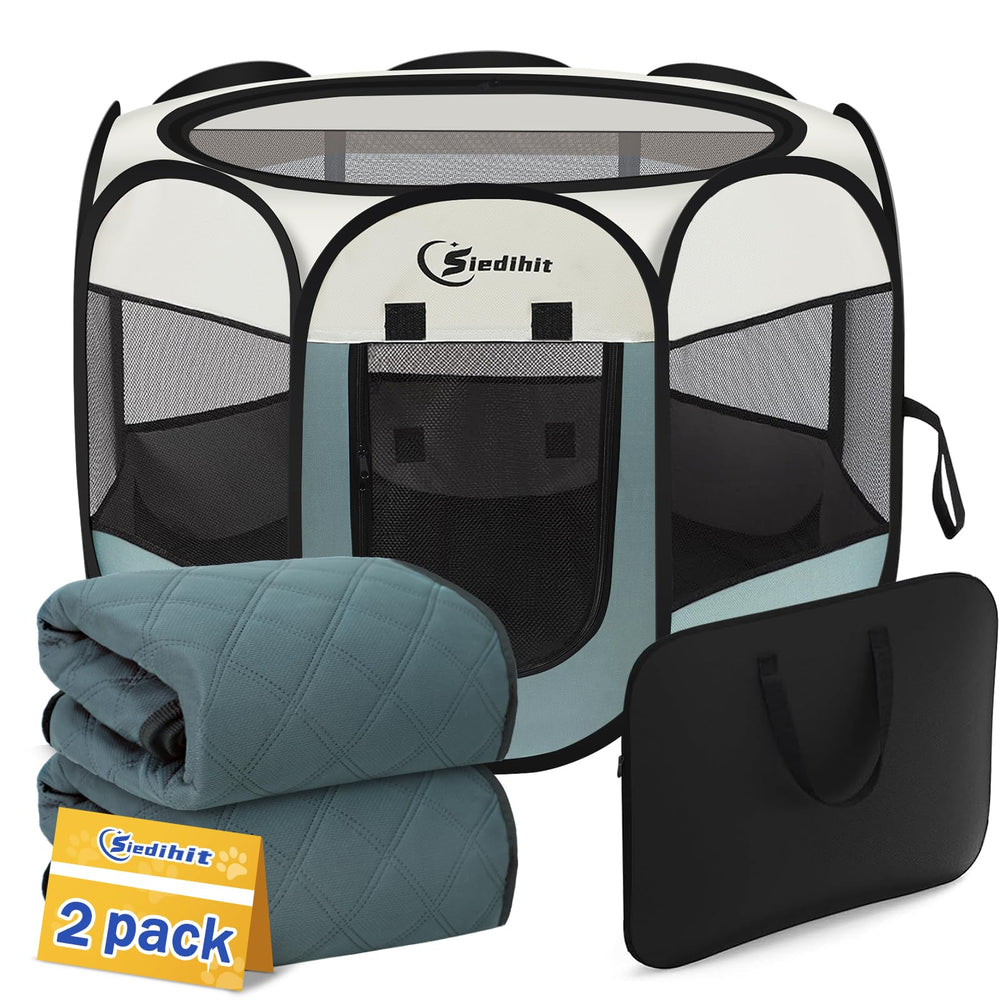 Siedihit dog playpen side view shows 360-degree visibility for easy monitoring.