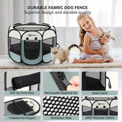 Siedihit playpen grey top view emphasizes ventilation and full pet visibility