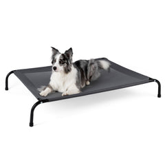 Siemour cooling-elevated-dog-bed grey side view with breathable mesh for cooling comfort.