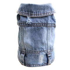SILD blue denim dog coat for small dogs provides sun protection.