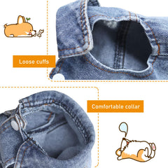 SILD lapel denim dog jacket close-up shows retro style.