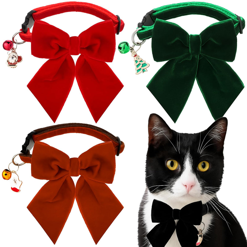 SilTriangle 4-pcs cat collars with breakaway bow in black for festive safety and style